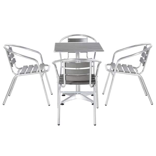 Outsunny Silver 5-Piece Wood Square Outdoor Bistro Set