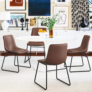 18 in. Dark Brown Low Back Metal Frame Dining Chairs Bar Stool with Faux Leather Seat (Set of 4)