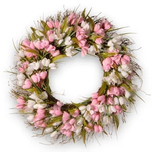 22 in. Artificial Pink and White Tulip Wreath