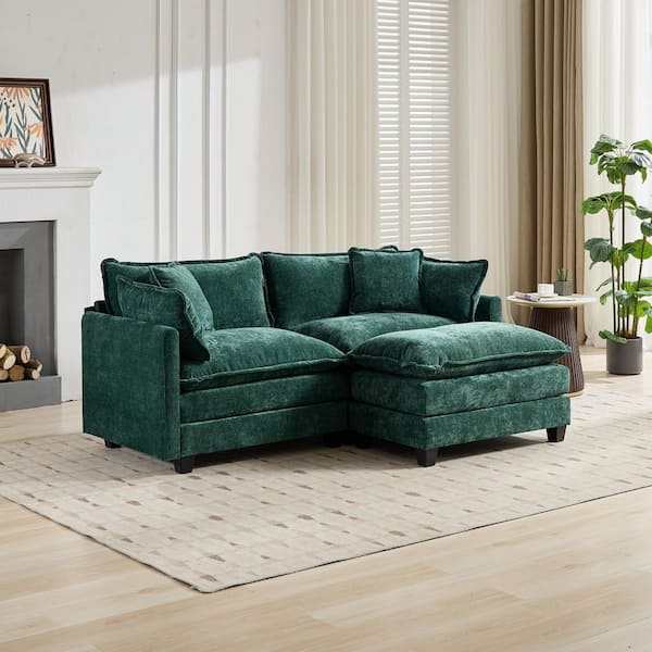 Coryn 76.7 in. Chenille 2-Seater Removable Cushion Loveseat in Green
