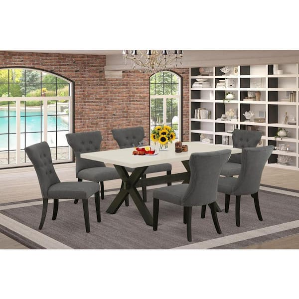 East West Furniture 7-Piece Rectangle Natural Oak Finish Solid Wood Top Dining Table with 6 Parson Chairs with Lattice Back
