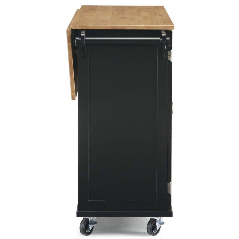 Black Wood Kitchen Cart with Drop Leaf and Storage