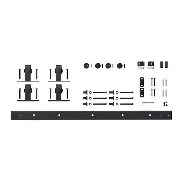 American Pro Decor 4 ft. Black Solid Steel Mini Sliding Rolling Barn Door Hardware Kit for Double Furniture Wood Doors