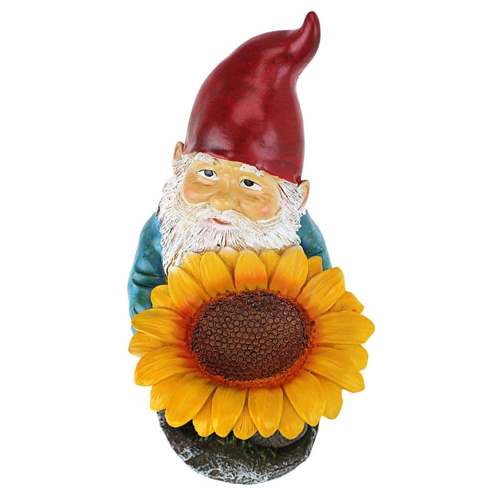 Colorful Resin Garden Gnome with Sunflower Bird Feeder