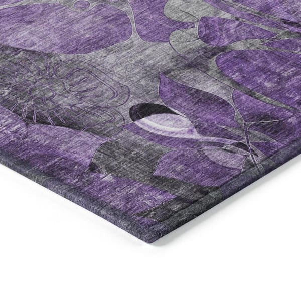 Purple 2 ft. x 3 ft. Woven Floral Rectangle Indoor/Outdoor Area Rug
