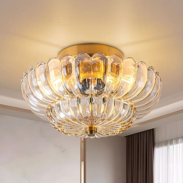 Buy Ribbed Glass Globe Flush Ceiling Light - Champagne | Ceiling Lights - View #3