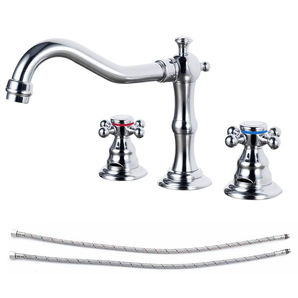 Double Handles 8 in. Widespread Bathroom Faucet 3-Hole Waterfall Sink Faucet in Polished Chrome price history on PriceWatchPro