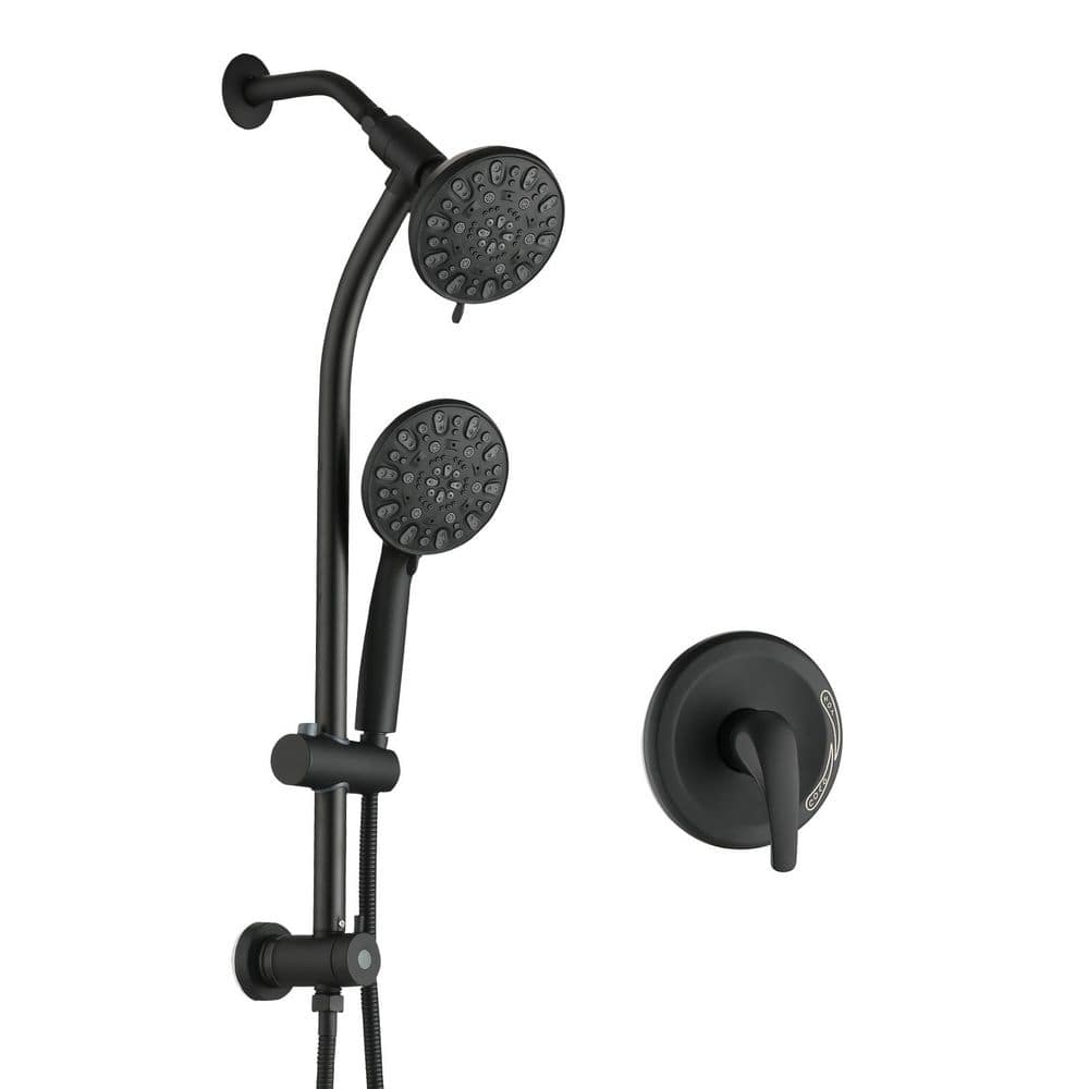7-Spray Wall mount Round Dual Fixed and Handheld Shower Head 1.8 GPM with Adjustable Slide Bar in Matte Black price history on PriceWatchPro