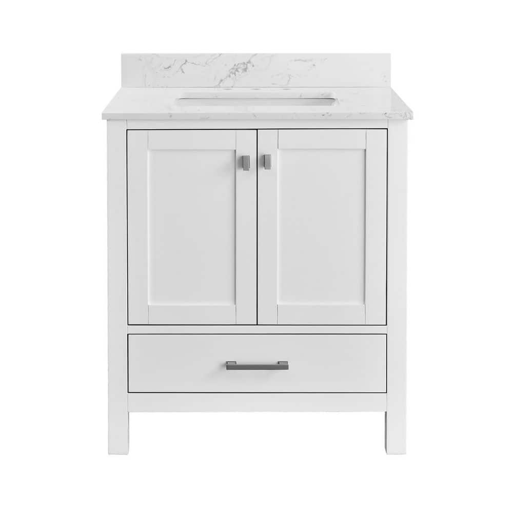 30 in. Solid Wood White Freestanding Bath Vanity with Durable Carrara White Engineered Stone Top, Soft Close, Assembled price history on PriceWatchPro
