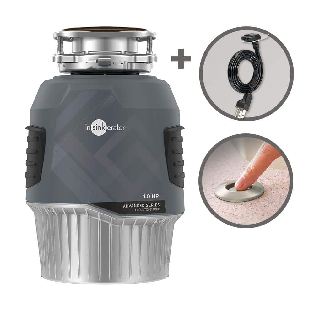 InSinkErator Evolution 1HP, 1 HP Garbage Disposal with EZ Connect Power Cord and Dual Outlet Switch in Satin Nickel