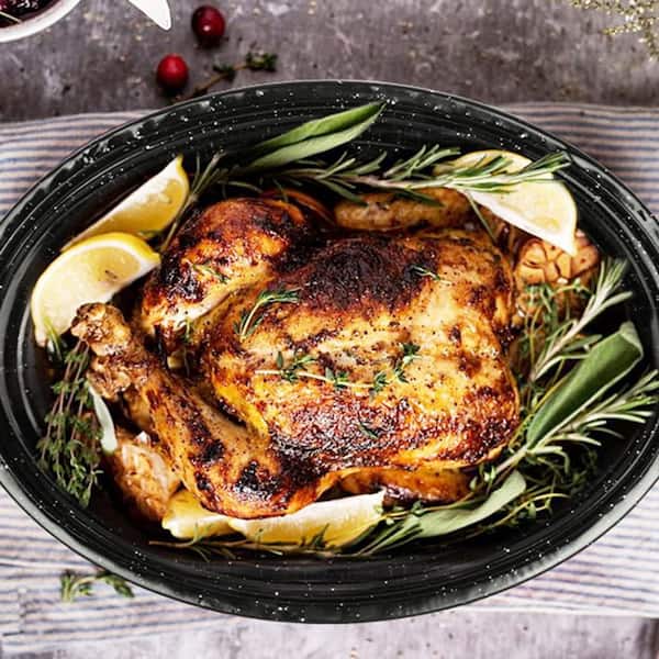 Numhew 10 qt. Black Enameled Porcelain Roasting Pan with Domed Lid