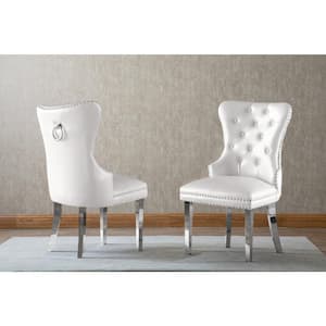 Pam White Faux Leather Upholstered Side Chair with Stainless Steel (Set of 2)