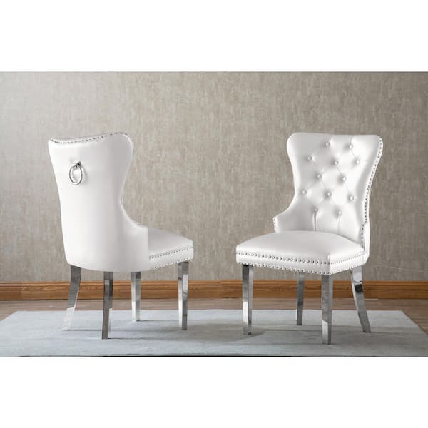 Best Quality Furniture Pam White Faux Leather Upholstered Side Chair with Stainless Steel (Set of 2)