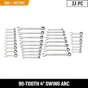 33-Piece SAE/Metric 12-Point 90-Tooth Ratcheting Combination Wrench Set