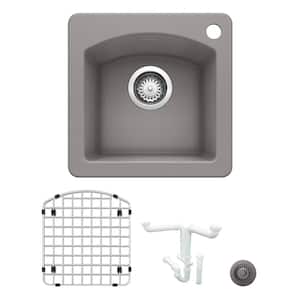 Diamond Granite Composite 15 in. 1-Hole Drop-in/Undermount Bar Sink Kit in Metallic Gray with Accessories