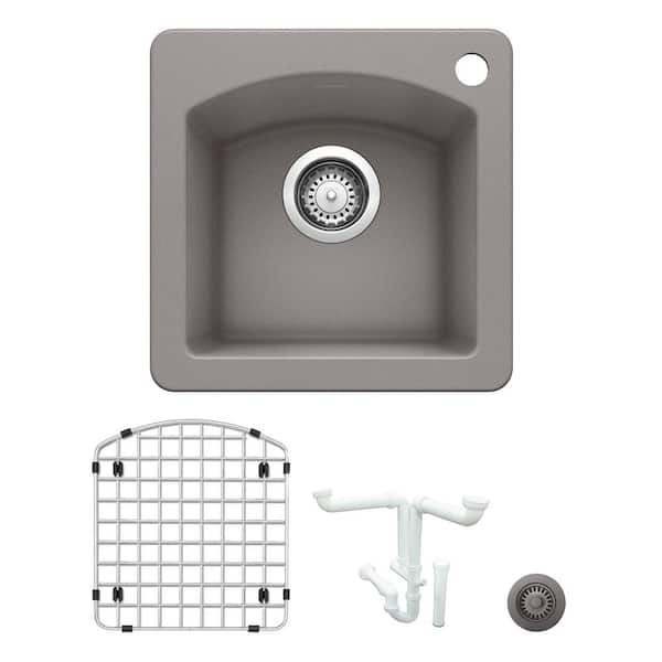 Blanco Diamond Granite Composite 15 in. 1-Hole Drop-in/Undermount Bar Sink Kit in Metallic Gray with Accessories