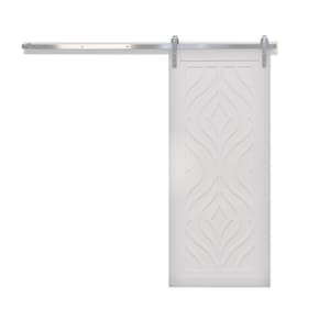 36 in. x 84 in. Zaftig Sway Primed Wood Sliding Barn Door with Hardware Kit in Stainless Steel