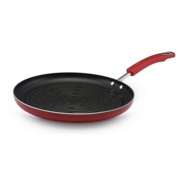 Rachael Ray 12 in. Nonstick Porcelain Enamel Round Grill Pan in Red