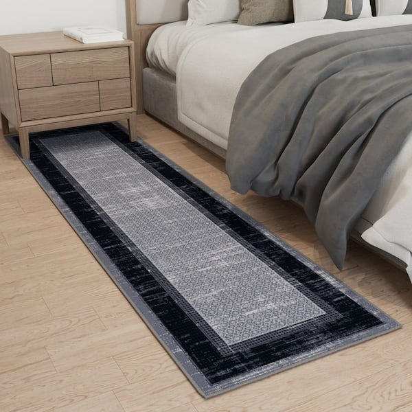 Ottohome Collection Non-Slip Rubberback Bordered Design 2x7 Indoor Runner Rug, 1 ft. 10 in. x 7 ft., Gray