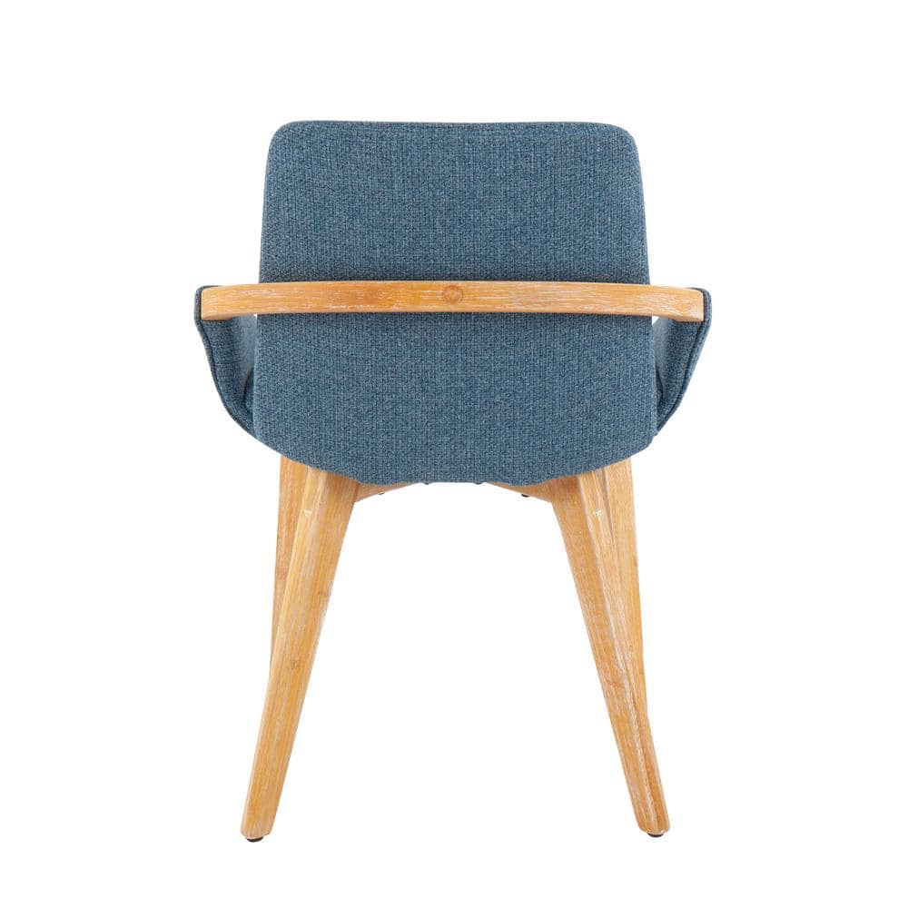 Cosmo Blue Fabric and Natural Wood Mid-Century Arm Chair