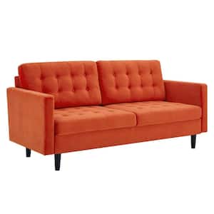 Exalt 75 in. Wide Tufted Squared Arm Performance Velvet Modern Straight Sofa in Orange