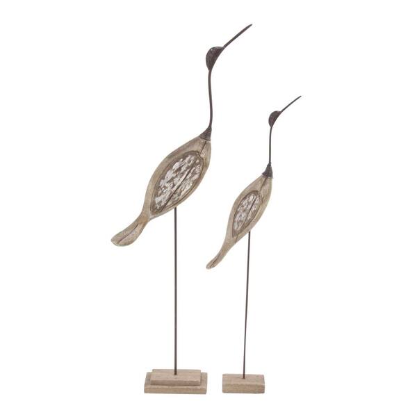 Litton Lane Brown Wood Bird Sculpture (Set of 2) 38790 The Home Depot