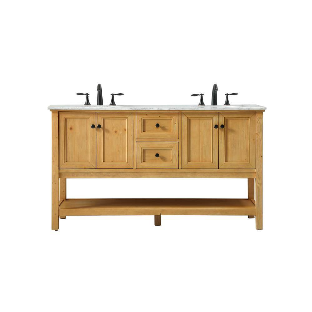 Timeless Home 60 in. W x 22 in. D x 34 in. H Double Bathroom Vanity in Natu