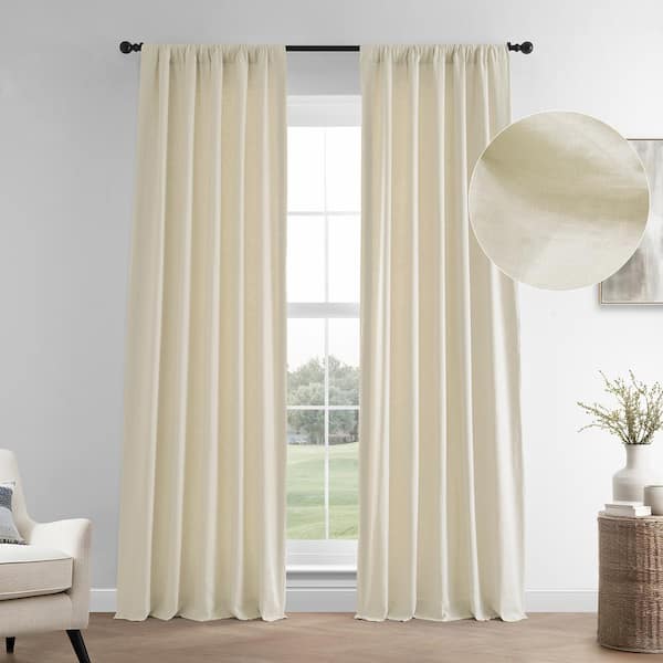 Ancient Ivory French Linen Rod Pocket Room Darkening Curtain 50 in. W x 96 in. L Single Window Panel