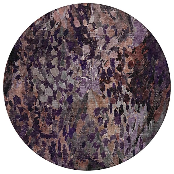 Chantille Machine Washable Indoor/Outdoor Abstract ACN2737 Plum 8 ft. x 8 ft. Round Rug