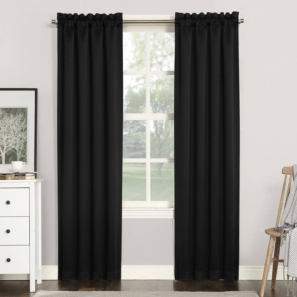 Black 95" Polyester Blackout Rod Pocket Curtain Panel