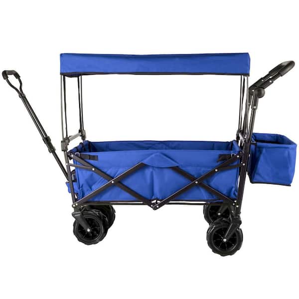 3.3 cu. ft. Blue Fabric Extra Large Collapsible Garden Cart with Removable Canopy Folding Utility Wagon with Wheels