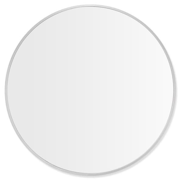 Miscool July 32 in. x 32 in. Silver Modern Round Aluminum Framed Decorative Mirror