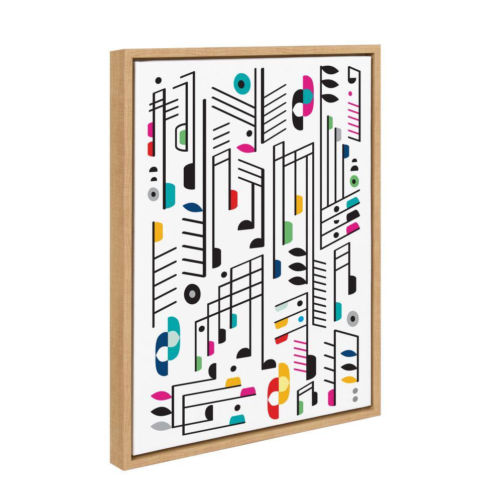 Colorful Abstract Music Notes Canvas Wall Art in Natural Frame