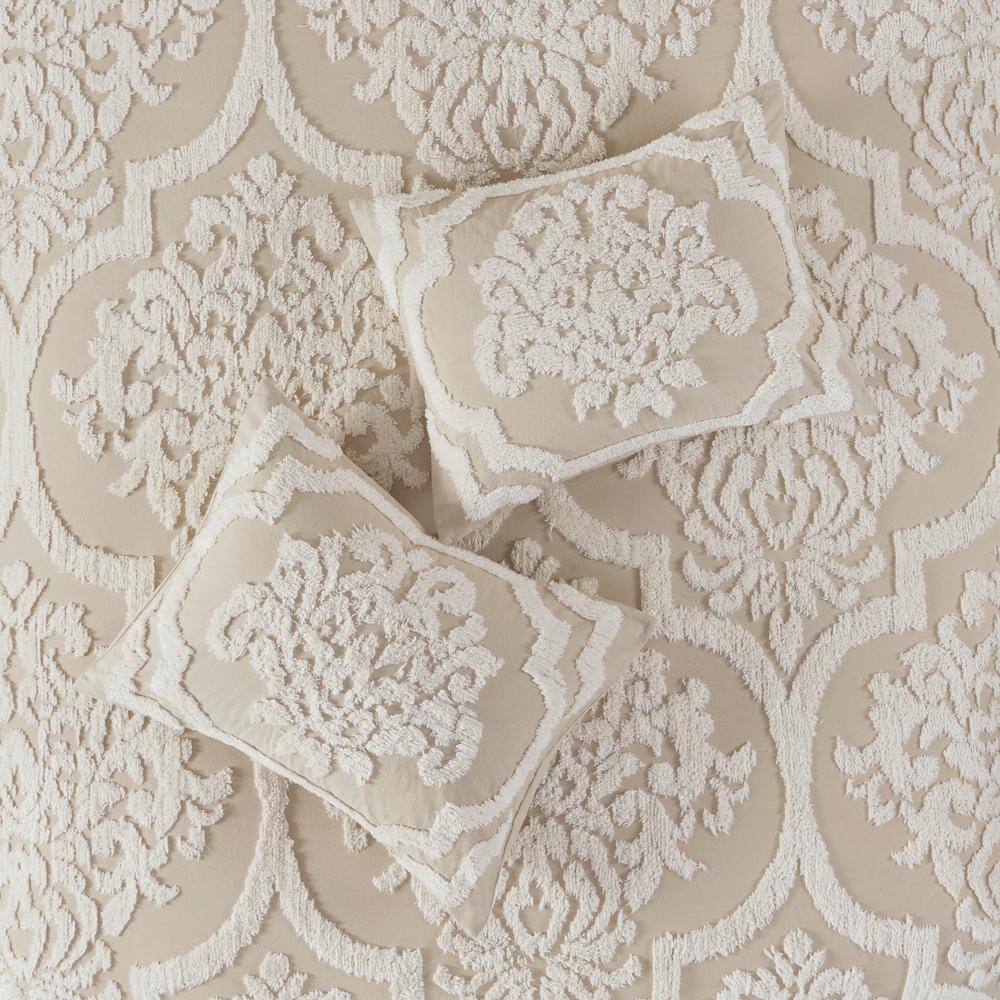 Taupe King Cotton Chenille Damask Comforter Set
