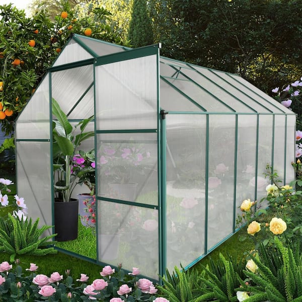 6 ft. x 12 ft. Outdoor Green Polycarbonate Greenhouse Raised Base and Anchor Aluminum Heavy-Duty Walk-in Greenhouses