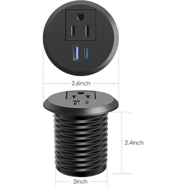 Ahfiwaso 1-Outlet AC 20-Watt Desktop Power Grommet with 2-USB