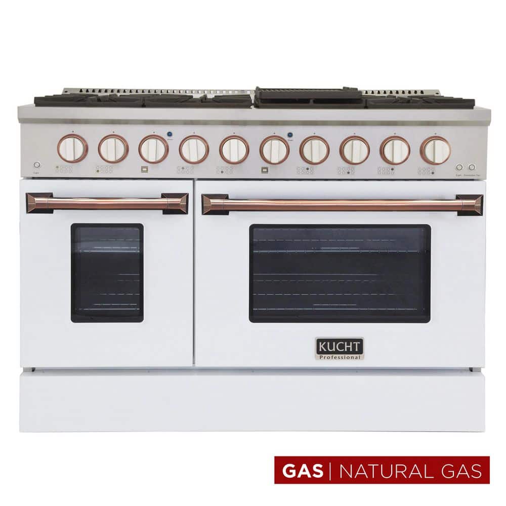 Custom KNG 48 in. 6.7 cu. ft. Natural Gas Range Double Oven with Convection in White with White Knobs and Rose Handle price history on PriceWatchPro