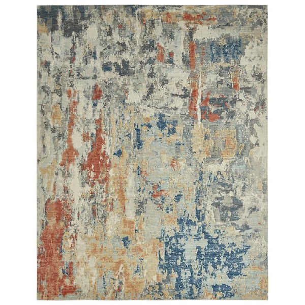 Ventura 5 ft. x 7 ft. Rust/Blues/Multi Abstract Washable Area Rug
