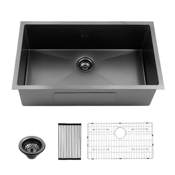 Boyel Living Matte Black 16-Gauge Stainless Steel 32 in. Single Bowl ...