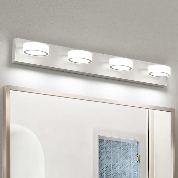 32.28 in. 4 Light Nickel LED Vanity Light with 270° Rotatable Lamphead Dimmable 5500K Light