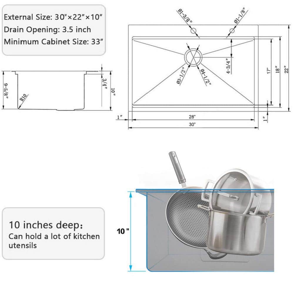 30 Inch Brushed Nickel Stainless Steel Single Bowl Kitchen Sink