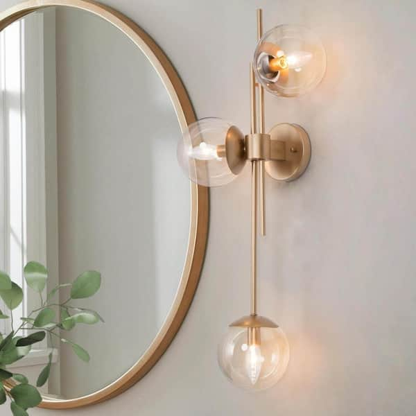 Modern Gold Bathroom Vanity Light 3-Light Decorative Cluster Wall Sconce with Clear Glass Globes Linear Ambient Light