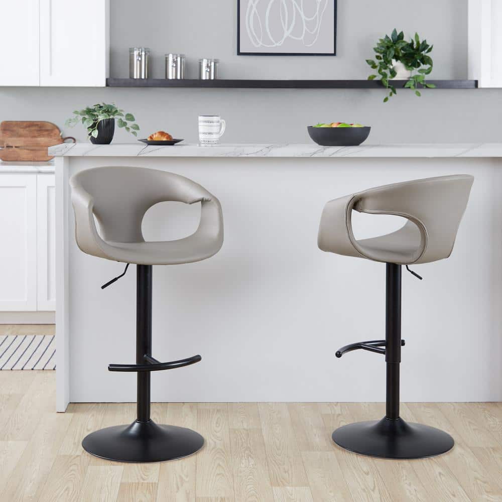 Curva 32.5 in. Light Grey Faux Leather and Black Metal Adjustable Bar Stool with Rounded T Footrest (Set of 2) price history on PriceWatchPro
