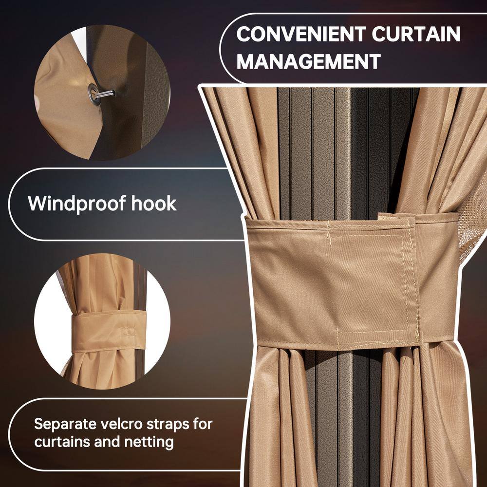 Aoxun 10' x 10' Brown Aluminum Gazebo with Curtains and Netting