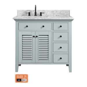 Fallworth 37 in. W x 22 in. D x 35 in. H Single Sink Freestanding Bath Vanity in Light Green with Carrara Marble Top