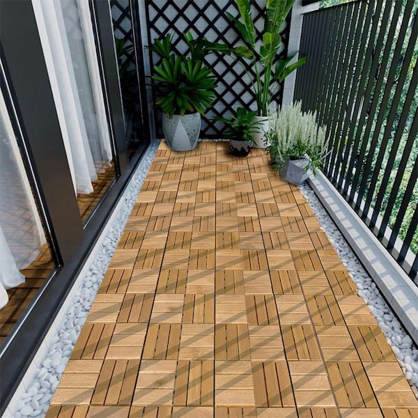 Natural Acacia Wood 3/4 in. T x 12 in. W Solid Hardwood Flooring Interlocking Deck Tiles-Checker Pattern(10 sq.ft./case)