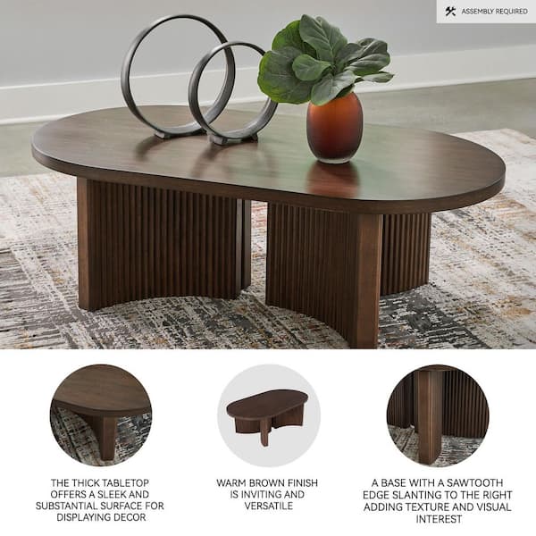 お*こ様 Ashley リビングダークブラウンのテーブル Signature DESIGN BY ASHLEY Korestone 52 in. Brown Oval Wood Coffee