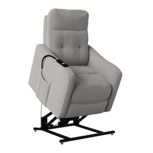 Platinum Gray Velour Fabric Power Recline and Lift Chair with Wired Remote
