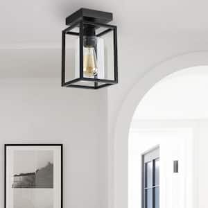 5.51 in. 1-Light Black Farmhouse Industrial Retro Cage Semi Flush Mount with Glass Shade for Living room, Bedroom, Foyer
