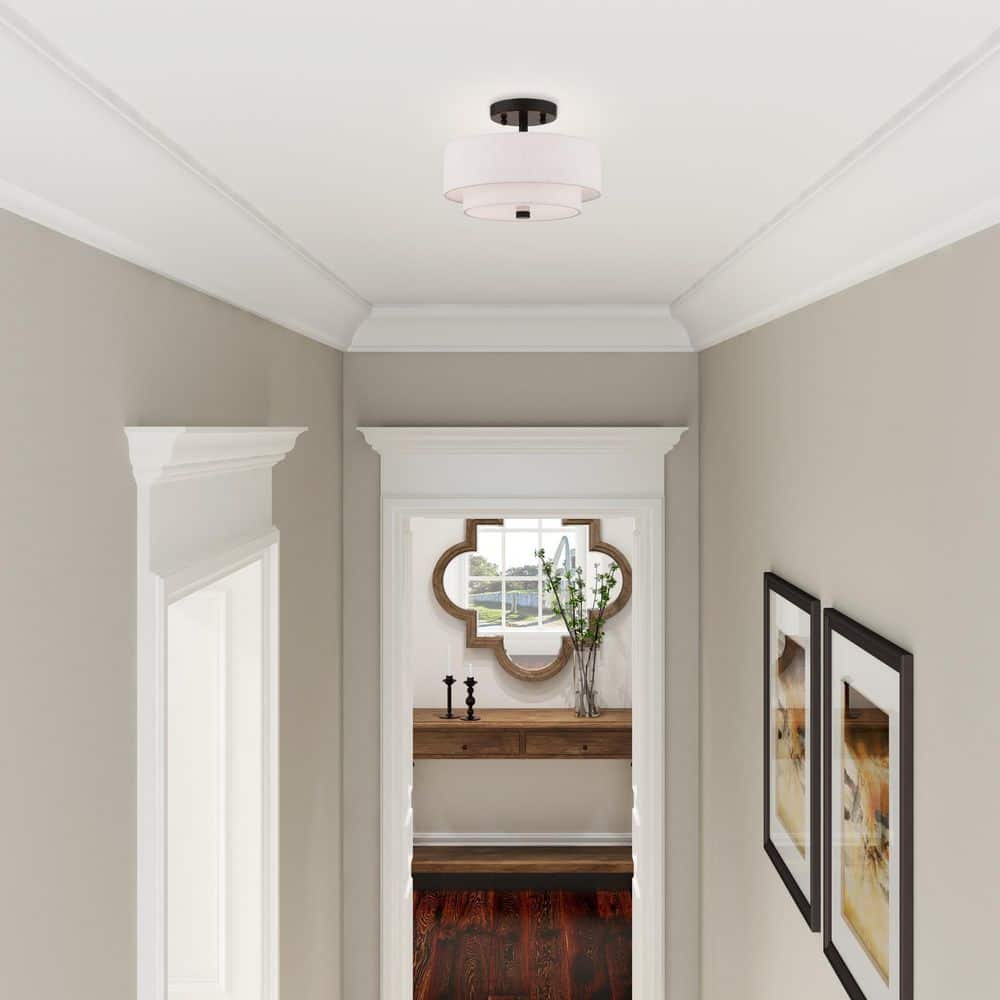 English Bronze Drum Ceiling Mount with Glass Diffuser